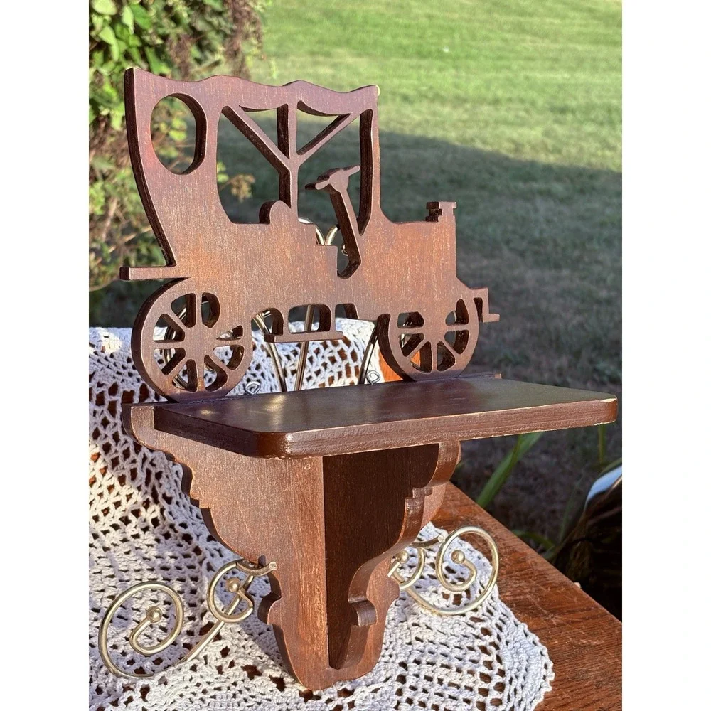 Vintage Wooden Wall Shelf Antique Car Trinket  10